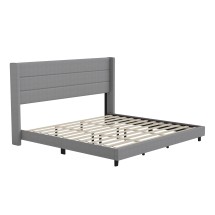 Flash Furniture YK-1078-GY-K-GG King Upholstered Platform Bed with Wingback Headboard, Gray Faux Linen