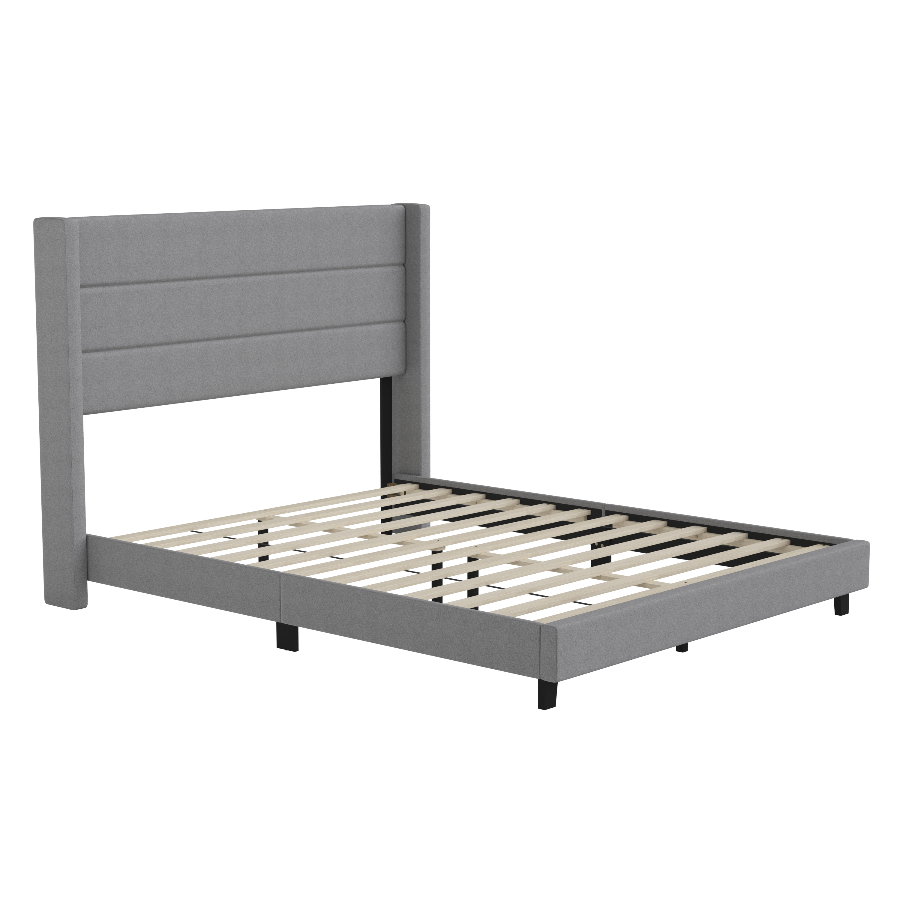 Flash Furniture YK-1078-GY-Q-GG Queen Upholstered Platform Bed with Wingback Headboard, Gray Faux Linen