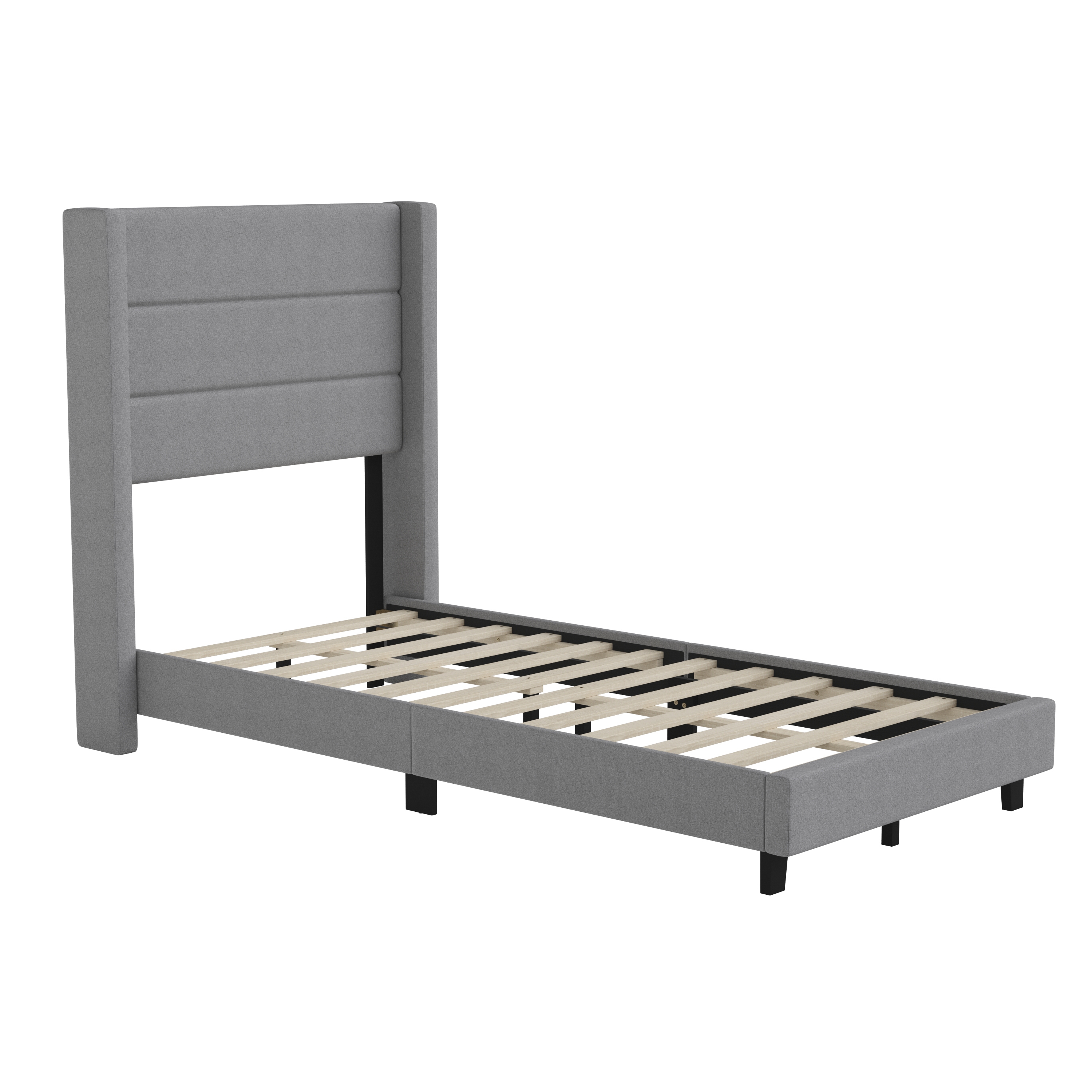 Flash Furniture YK-1078-GY-T-GG Twin Upholstered Platform Bed with Wingback Headboard, Gray Faux Linen
