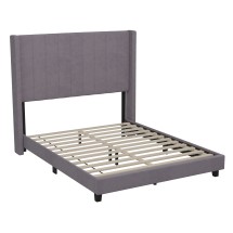 Flash Furniture YK-1079-GY-F-GG Full Upholstered Platform Bed with Vertical Stitched Wingback Headboard, Gray Velvet