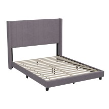 Flash Furniture YK-1079-GY-Q-GG Queen Upholstered Platform Bed with Vertical Stitched Wingback Headboard, Gray Velvet