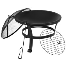 Flash Furniture YL-202-22-GG Chalton 22" Round Wood Burning Firepit with Mesh Spark Screen and Poker