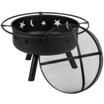 Flash Furniture YL-32D-GG 29" Round Wood Burning Firepit with Mesh Spark Screen