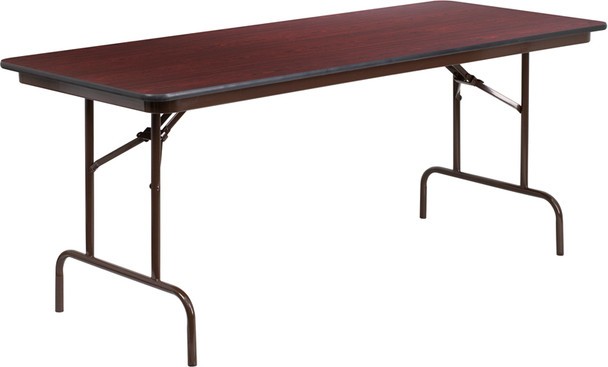 Flash Furniture YT-3072-MEL-WAL-GG 6' Mahogany Melamine Laminate Folding Banquet Table