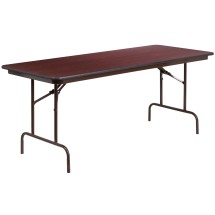 Flash Furniture YT-3072-MEL-WAL-GG 6' Mahogany Melamine Laminate Folding Banquet Table