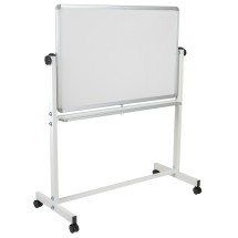 Flash Furniture YU-YCI-001-GG 45.25&quot;W x 54.75&quot;H Double-Sided Mobile White Board with Pen Tray