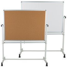 Flash Furniture YU-YCI-003-CK-GG 53"W x 62.5"H Reversible Mobile Cork Bulletin Board and White Board with Pen Tray