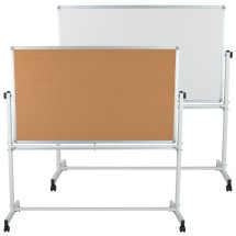 Flash Furniture YU-YCI-004-CK-GG 62.5"W x 62.25"H Reversible Mobile Cork Bulletin Board and White Board with Pen Tray