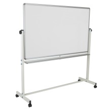 Flash Furniture YU-YCI-005-GG 64.25"W x 64.75"H Double-Sided Mobile White Board with Pen Tray