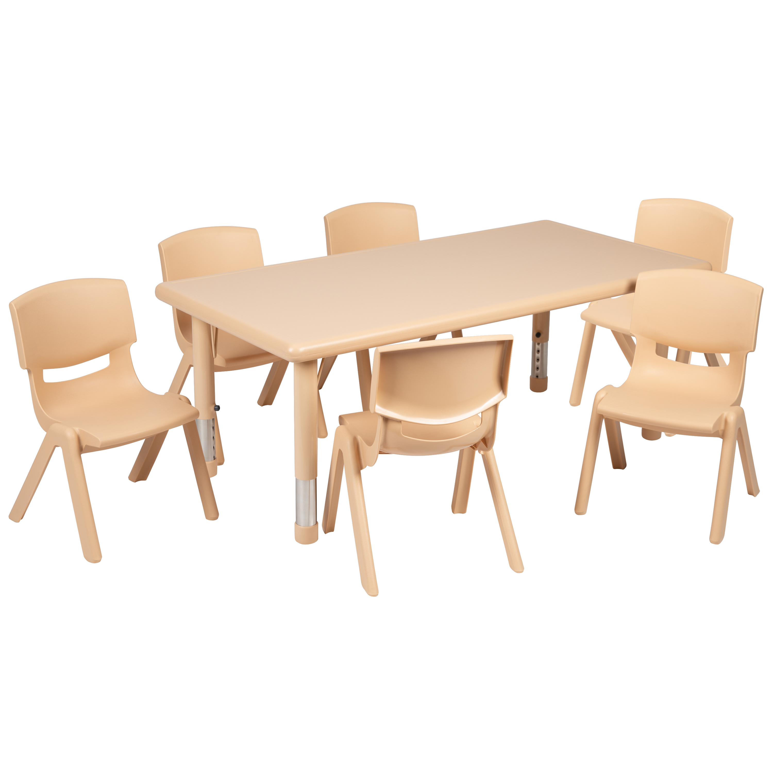 Flash Furniture YU-YCX-0013-2-RECT-TBL-NAT-E-GG 24"W x 48"L Rectangular Natural Plastic Height Adjustable Activity Table with 6 Chairs