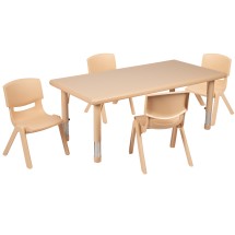 Flash Furniture YU-YCX-0013-2-RECT-TBL-NAT-R-GG 24&quot;W x 48&quot;L Rectangular Natural Plastic Height Adjustable Activity Table with 4 Chairs