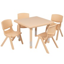 Flash Furniture YU-YCX-0023-2-SQR-TBL-NAT-E-GG 24" Square Natural Plastic Height Adjustable Activity Table with 4 Chairs
