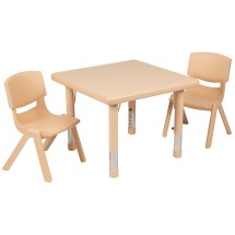 Flash Furniture YU-YCX-0023-2-SQR-TBL-NAT-R-GG 24" Square Natural Plastic Height Adjustable Activity Table with 2 Chairs