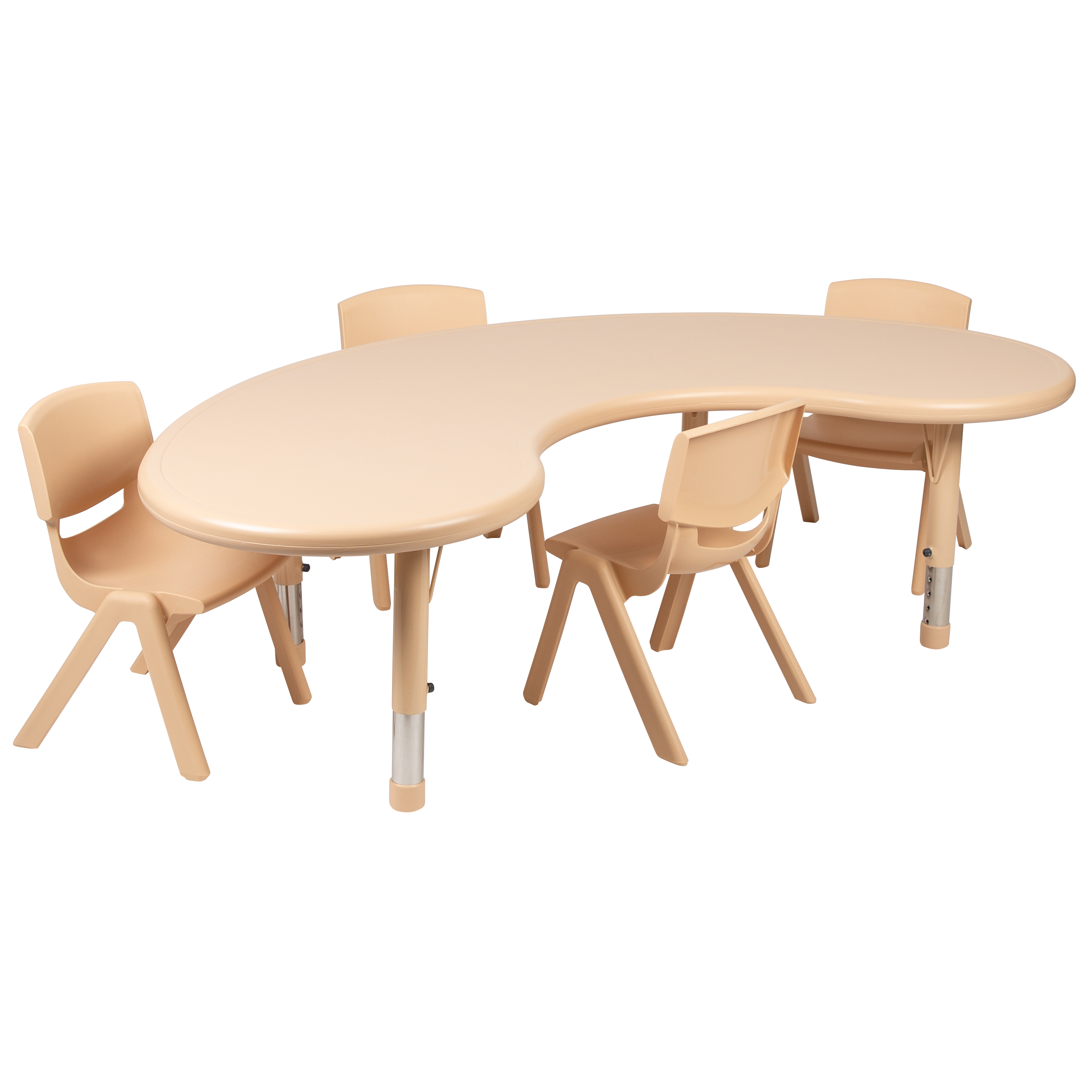 Flash Furniture YU-YCX-0043-2-MOON-TBL-NAT-E-GG 35"W x 65"L Half-Moon Natural Plastic Height Adjustable Activity Table with 4 Chairs