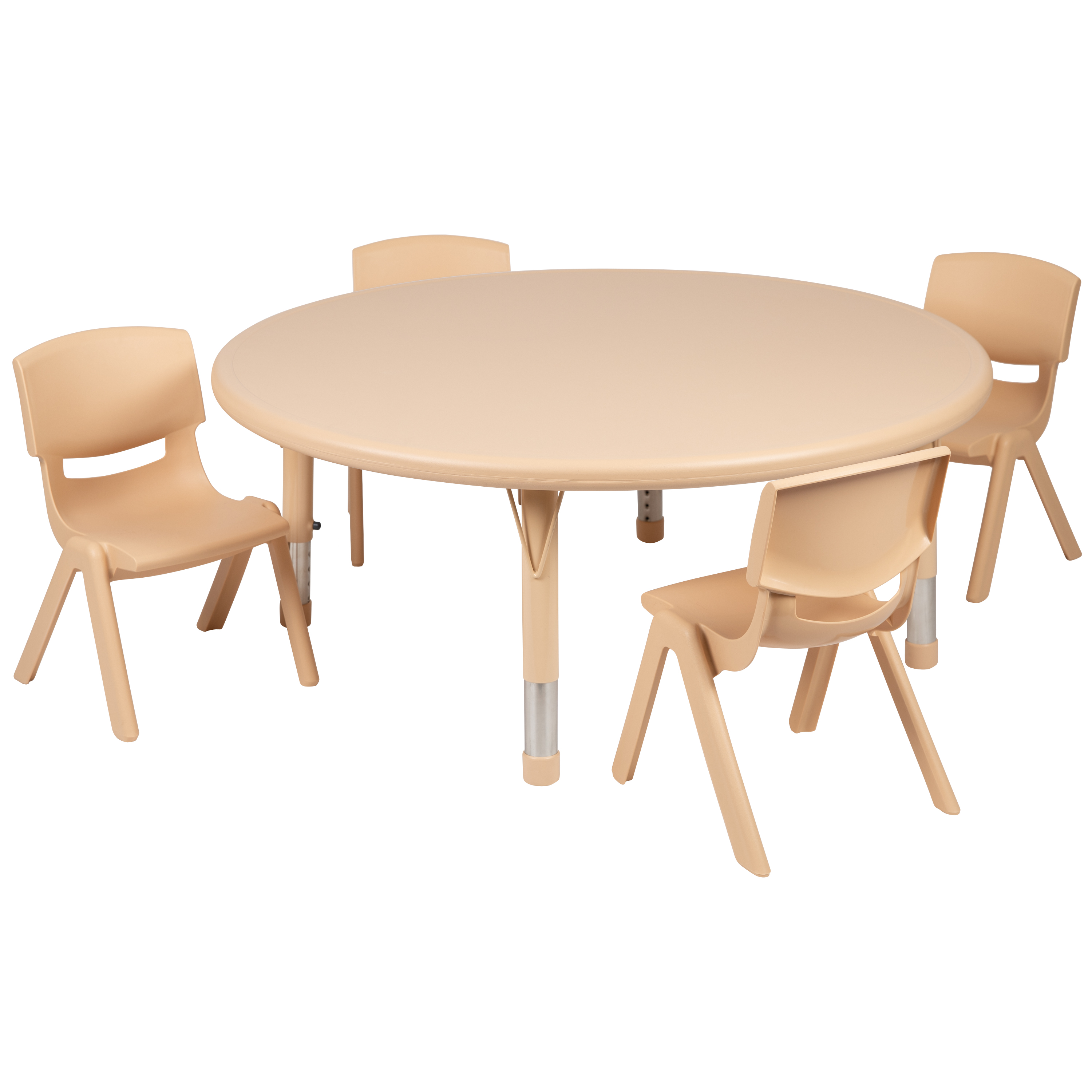 Flash Furniture YU-YCX-0053-2-ROUND-TBL-NAT-E-GG 45" Round Natural Plastic Height Adjustable Activity Table with 4 Chairs