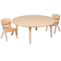 Flash Furniture YU-YCX-0053-2-ROUND-TBL-NAT-R-GG 45&quot; Round Natural Plastic Height Adjustable Activity Table with 2 Chairs
