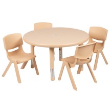 Flash Furniture YU-YCX-0073-2-ROUND-TBL-NAT-E-GG 33&quot; Round Natural Plastic Height Adjustable Activity Table with 4 Chairs