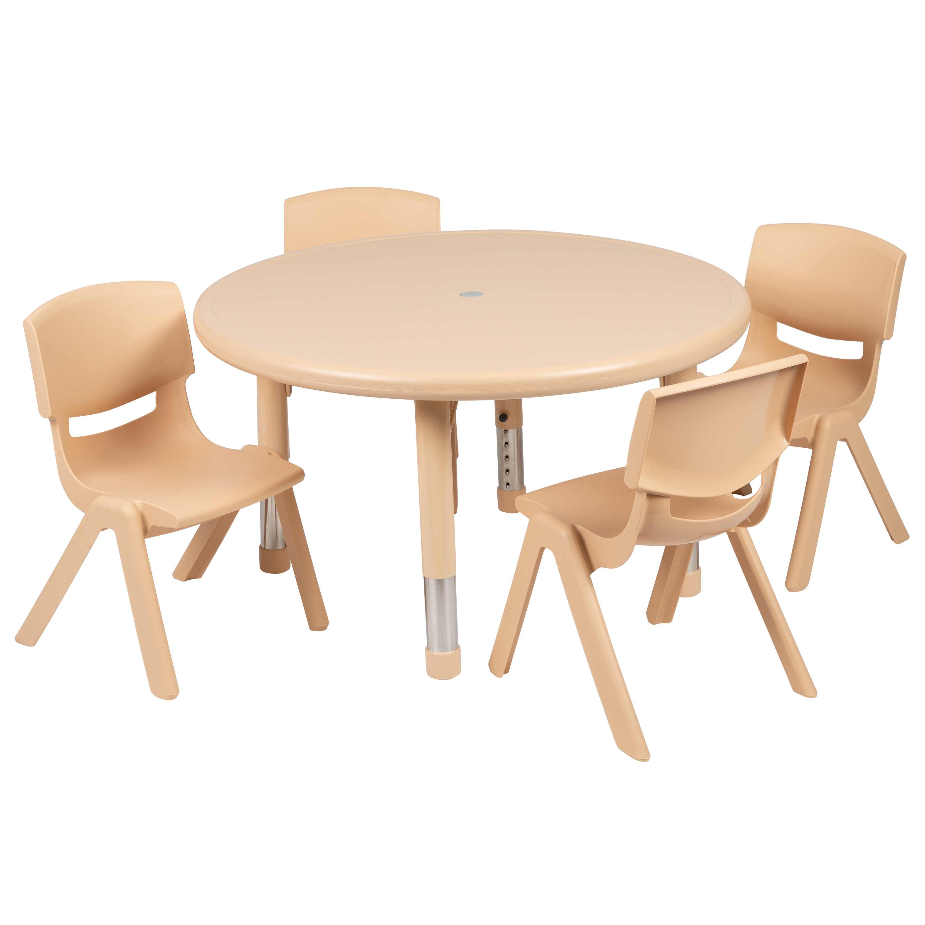 Flash Furniture YU-YCX-0073-2-ROUND-TBL-NAT-E-GG 33" Round Natural Plastic Height Adjustable Activity Table with 4 Chairs
