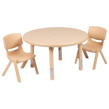 Flash Furniture YU-YCX-0073-2-ROUND-TBL-NAT-R-GG 33&quot; Round Natural Plastic Height Adjustable Activity Table with 2 Chairs