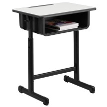 Flash Furniture YU-YCY-046-GG Gray Student Desk with Adjustable Height Black Pedestal Frame