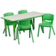 Flash Furniture YU-YCY-060-0034-RECT-TBL-GREEN-GG 23.625''W x 47.25''L Rectangular Green Plastic Height Adjustable Activity Table with 4 Chairs