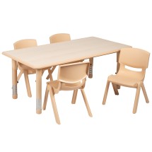 Flash Furniture YU-YCY-060-0034-RECT-TBL-NAT-GG 23.625&quot;W x 47.25&quot;L Rectangular Natural Plastic Height Adjustable Activity Table with 4 Chairs