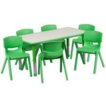 Flash Furniture YU-YCY-060-0036-RECT-TBL-GREEN-GG 23.625''W x 47.25''L Rectangular Green Plastic Height Adjustable Activity Table with 6 Chairs