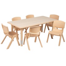 Flash Furniture YU-YCY-060-0036-RECT-TBL-NAT-GG 23.625"W x 47.25"L Rectangular Natural Plastic Height Adjustable Activity Table with 6 Chairs