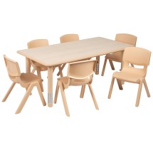 Flash Furniture YU-YCY-060-0036-RECT-TBL-NAT-GG 23.625"W x 47.25"L Rectangle Natural Plastic Height Adjustable Activity Table with 6 Chairs