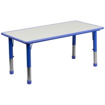 Flash Furniture YU-YCY-060-RECT-TBL-BLUE-GG 23.625''W x 47.25''L Rectangular Blue Plastic Height Adjustable Activity Table with Gray Top