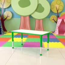 Flash Furniture YU-YCY-060-RECT-TBL-GREEN-GG 23.625''W x 47.25''L Rectangular Green Plastic Height Adjustable Activity Table with Gray Top