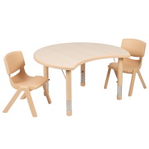 Flash Furniture YU-YCY-093-0032-CIR-TBL-NAT-GG 25.125"W x 35.5"L Crescent Natural Plastic Height Adjustable Activity Table Set with 2 Chairs