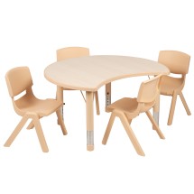 Flash Furniture YU-YCY-093-0034-CIR-TBL-NAT-GG 25.125&quot;W x 35.5&quot;L Crescent Natural Plastic Height Adjustable Activity Table Set with 4 Chairs