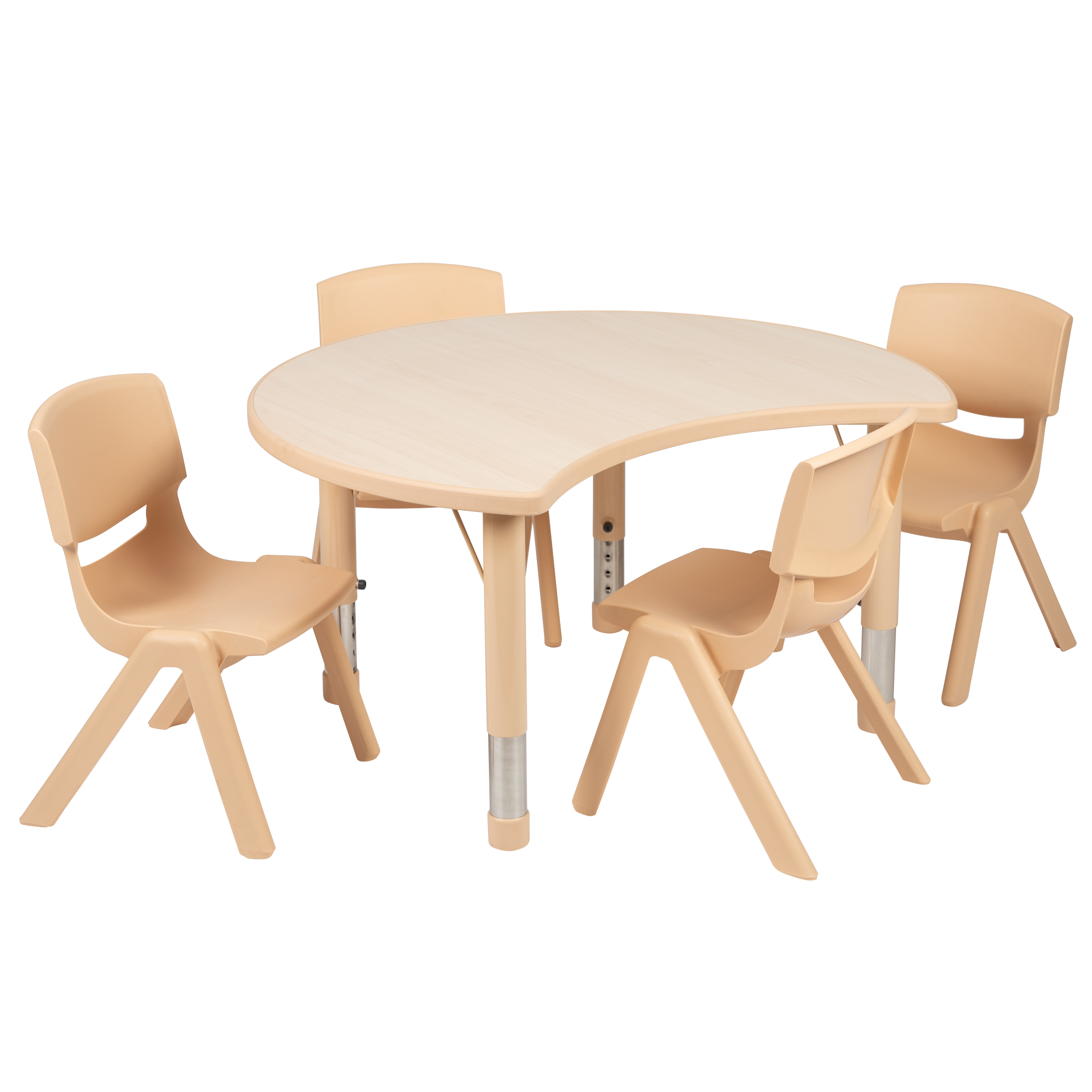 Flash Furniture YU-YCY-093-0034-CIR-TBL-NAT-GG 25.125"W x 35.5"L Crescent Natural Plastic Height Adjustable Activity Table Set with 4 Chairs