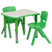 Flash Furniture YU-YCY-098-0032-RECT-TBL-GREEN-GG 21.875''W x 26.625''L Rectangular Green Plastic Height Adjustable Activity Table with 2 Chairs