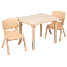 Flash Furniture YU-YCY-098-0032-RECT-TBL-NAT-GG 21.875"W x 26.625"L Rectangular Natural Plastic Height Adjustable Activity Table with 2 Chairs