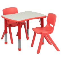 Flash Furniture YU-YCY-098-0032-RECT-TBL-RED-GG 21.875''W x 26.625''L Rectangular Red Plastic Height Adjustable Activity Table with 2 Chairs