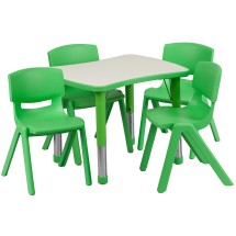 Flash Furniture YU-YCY-098-0034-RECT-TBL-GREEN-GG 21.875''W x 26.625''L Rectangular Green Plastic Height Adjustable Activity Table with 4 Chairs