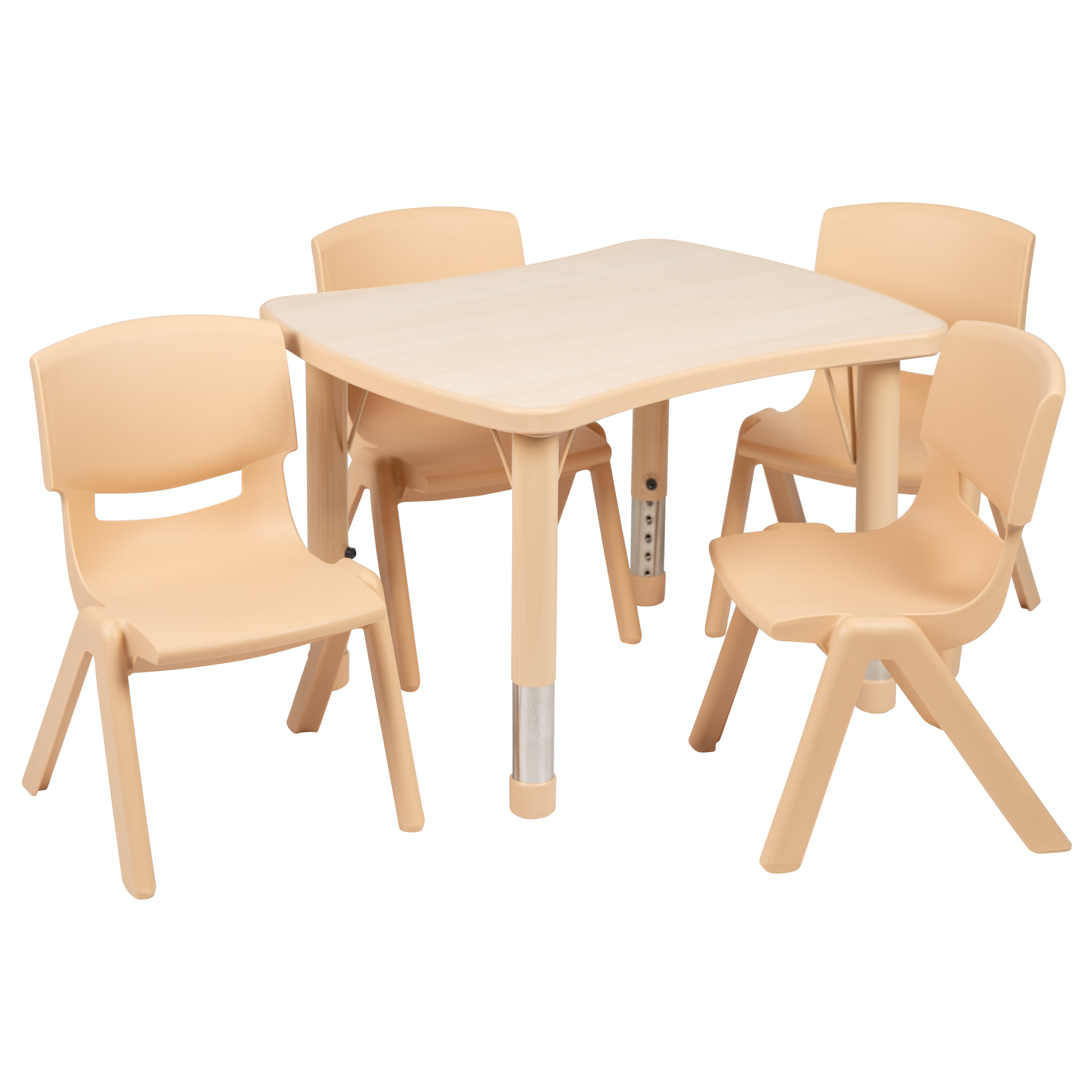 Flash Furniture YU-YCY-098-0034-RECT-TBL-NAT-GG 21.875"W x 26.625"L Rectangular Natural Plastic Height Adjustable Activity Table with 4 Chairs