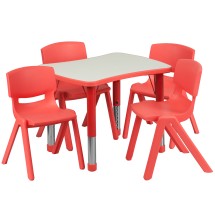 Flash Furniture YU-YCY-098-0034-RECT-TBL-RED-GG 21.875''W x 26.625''L Rectangular Red Plastic Height Adjustable Activity Table with 4 Chairs