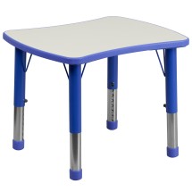 Flash Furniture YU-YCY-098-RECT-TBL-BLUE-GG 21.875''W x 26.625''L Rectangular Blue Plastic Height Adjustable Activity Table with Grey Top