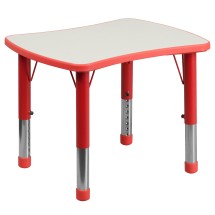Flash Furniture YU-YCY-098-RECT-TBL-RED-GG 21.875''W x 26.625''L Rectangular Red Plastic Height Adjustable Activity Table with Gray Top