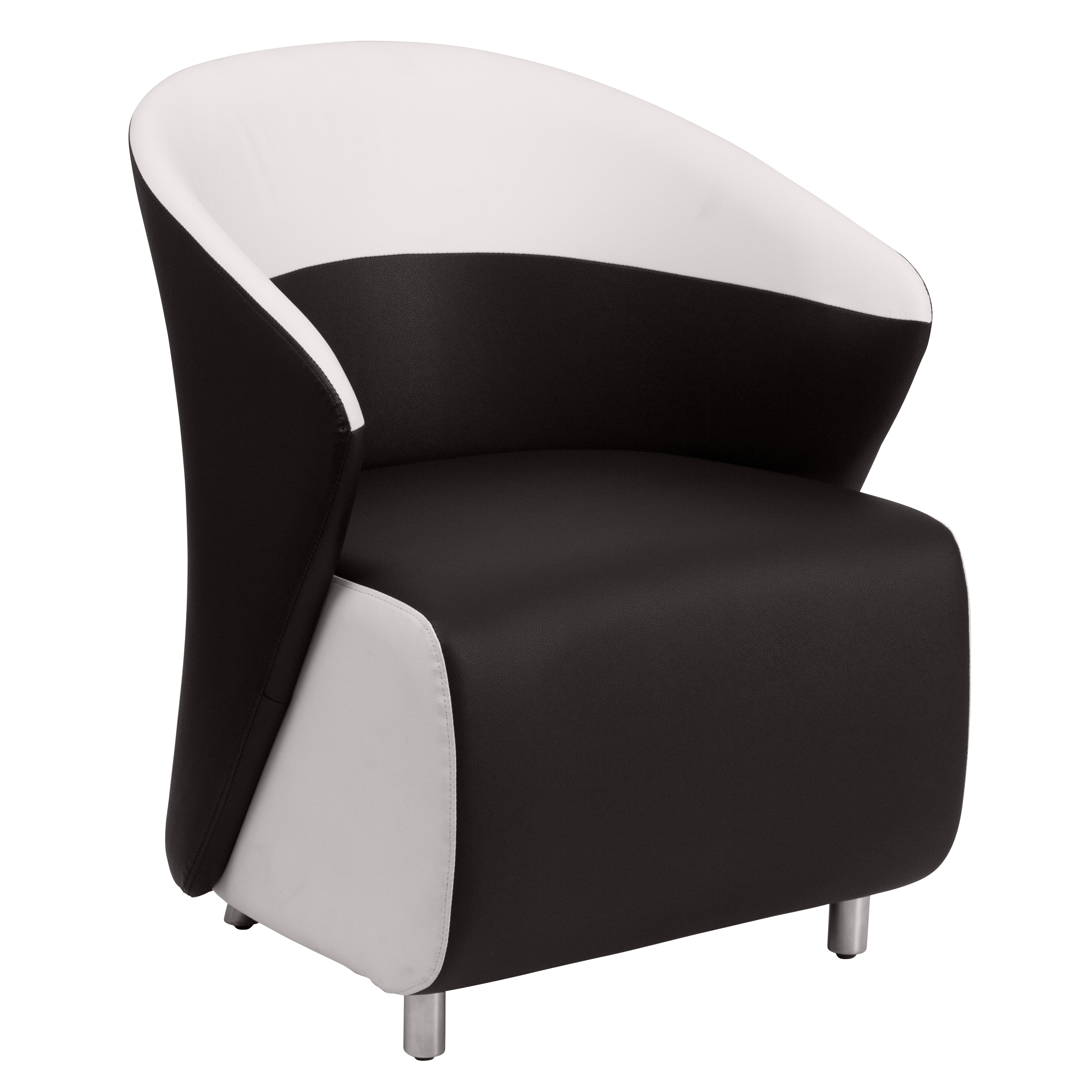 Flash Furniture ZB-7-GG Black LeatherSoft Curved Barrel Back Lounge Chair with Melrose White Detailing