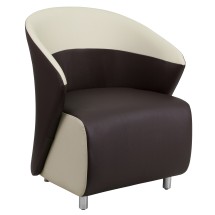 Flash Furniture ZB-8-GG Dark Brown LeatherSoft Curved Barrel Back Lounge Chair with Beige Detailing