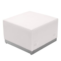 Flash Furniture ZB-803-OTTOMAN-WH-GG White LeatherSoft Ottoman with Brushed Stainless Steel Base