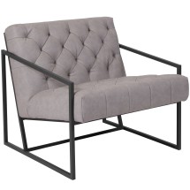 Flash Furniture ZB-8522-WH-GG Hercules Retro Light Gray LeatherSoft Tufted Lounge Chair