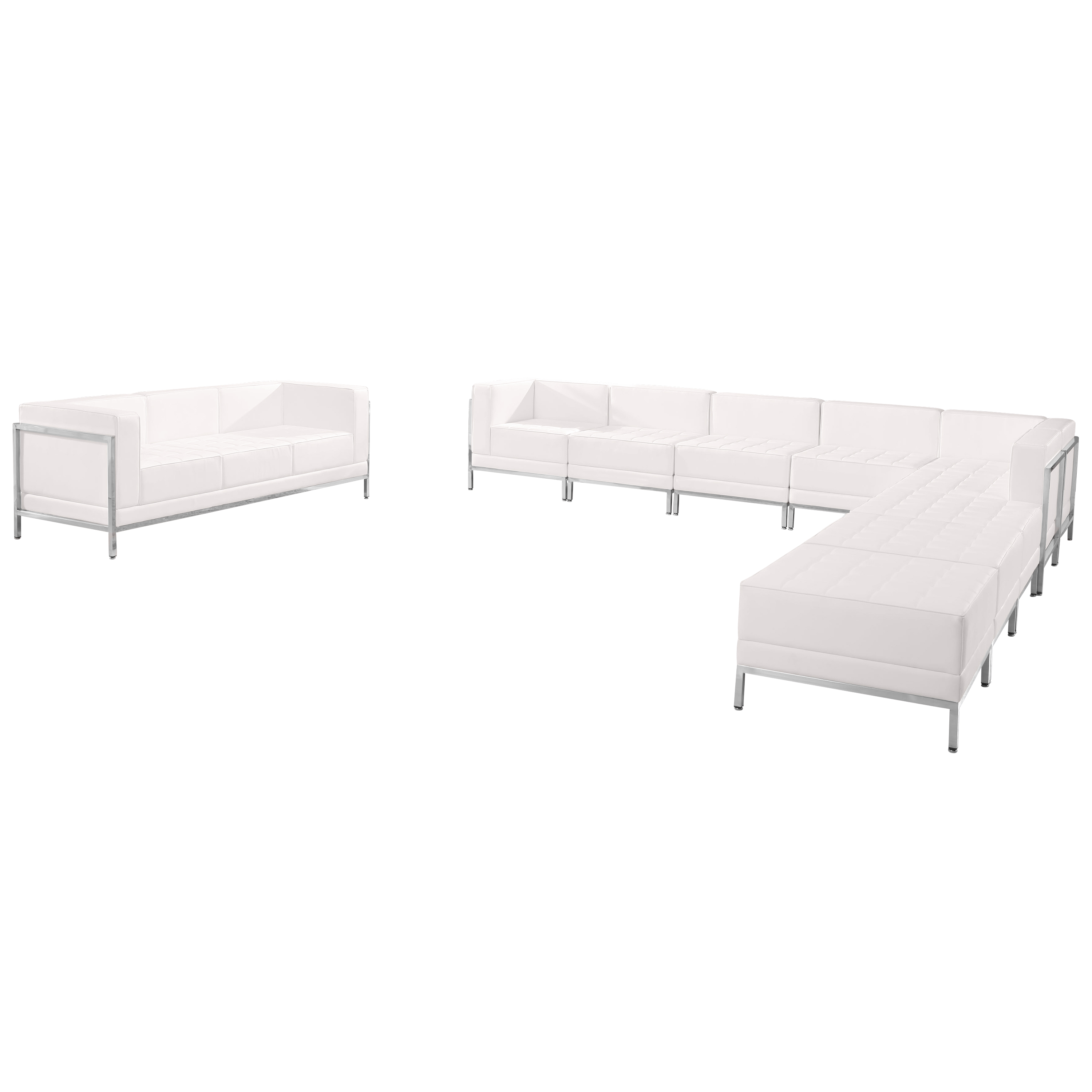 Flash Furniture ZB-IMAG-SET19-WH-GG Hercules Imagination Series White LeatherSoft Sectional & Sofa Set, 10 Pieces