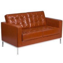 Flash Furniture ZB-LACEY-831-2-LS-COG-GG Hercules Lacey Series Contemporary Cognac LeatherSoft Loveseat with Stainless Steel Frame