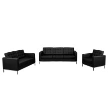 Flash Furniture ZB-LACEY-831-2-SET-BK-GG Hercules Lacey Series Black LeatherSoft Reception Set