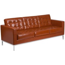 Flash Furniture ZB-LACEY-831-2-SOFA-COG-GG Hercules Lacey Series Contemporary Cognac LeatherSoft Sofa with Stainless Steel Frame